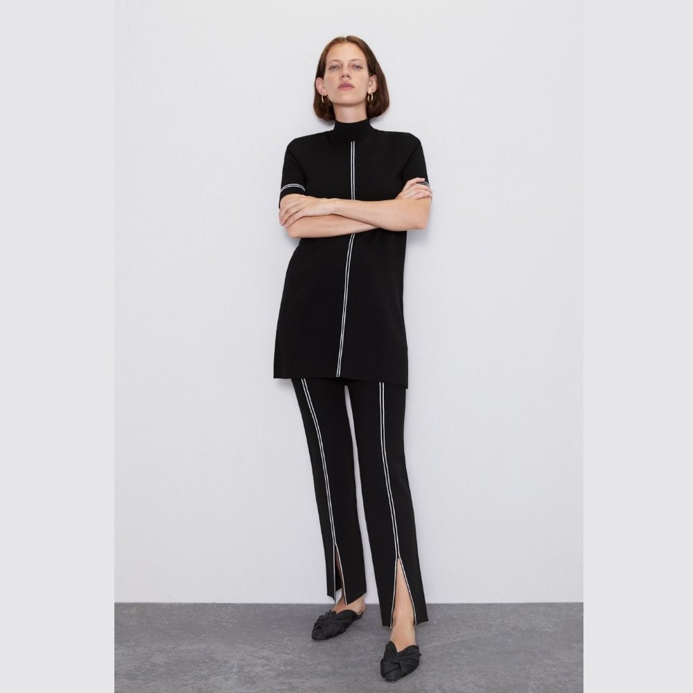 ZARA Knit Trousers with Contrast Piping